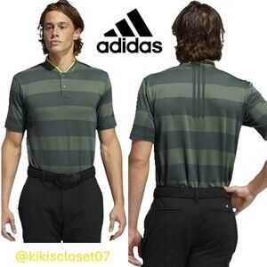 Adidas Green Striped Primeknit Golf Polo with Yellow Accent/ L